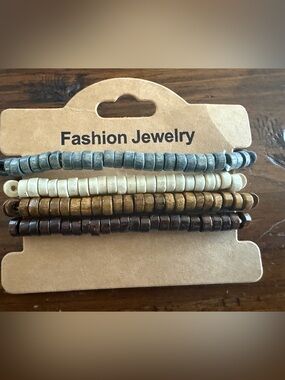 Fashion Jewelry Blue, Cream, Gold & Brown Stacked Beaded Bracelets